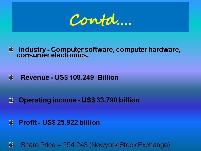 Contd….      Industry - Computer software, computer hardware, consumer electronics.